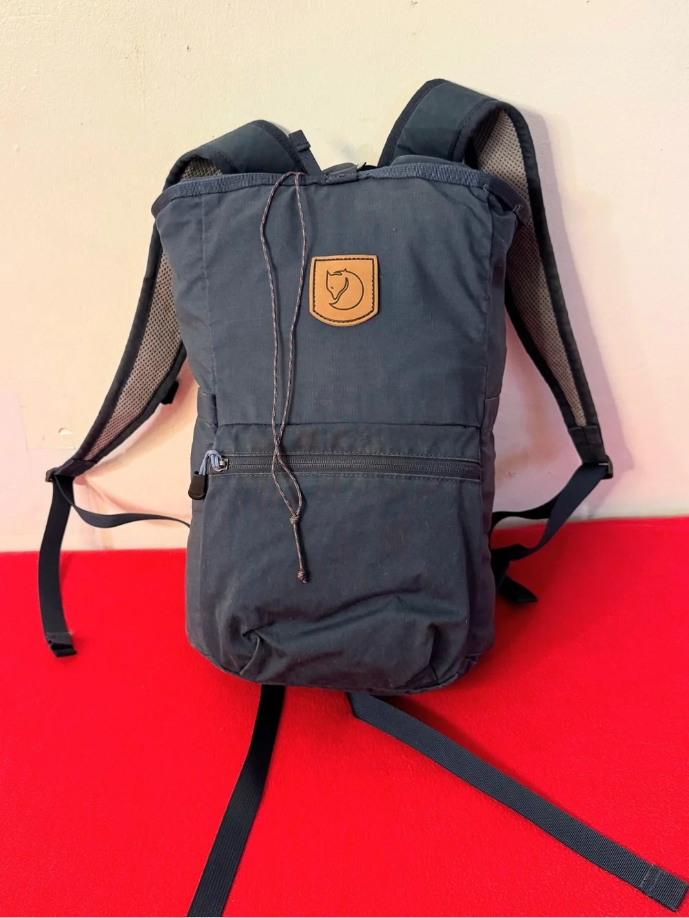 Fjallraven Navy Roll-Top Backpack with Leather Patch